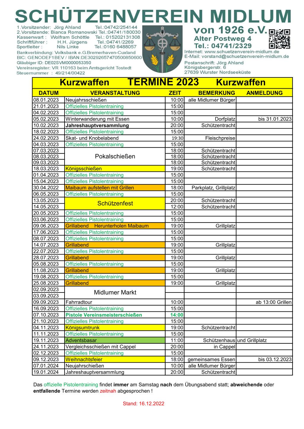 Termine Pistole 2023