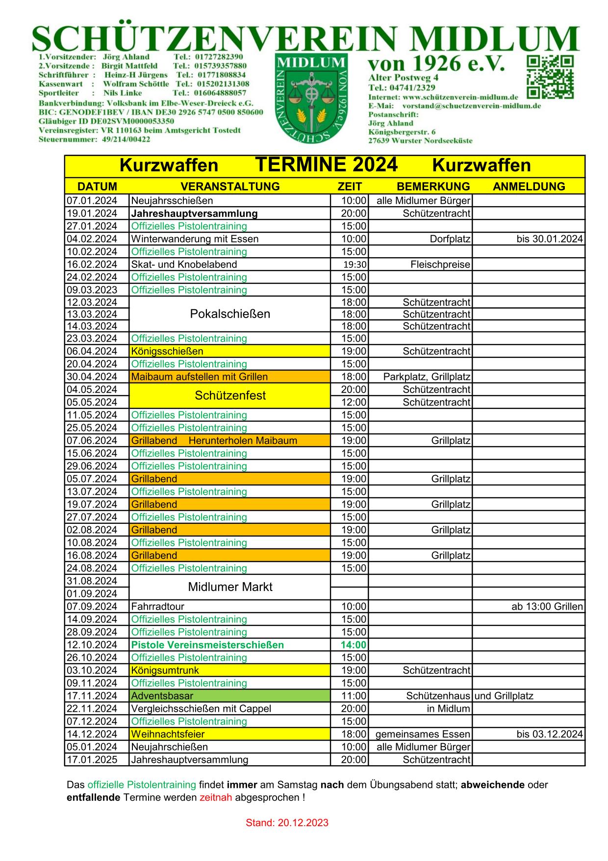 Termine Pistole 2024