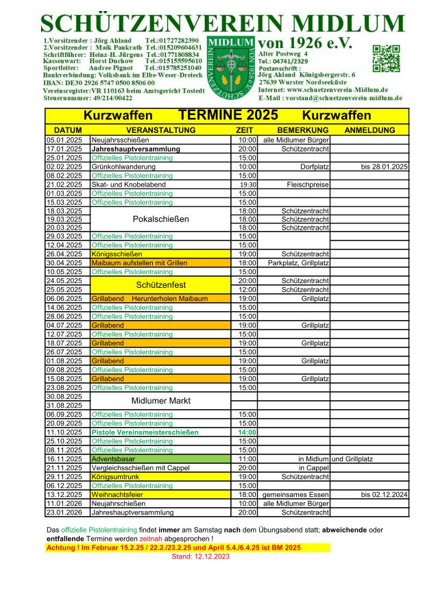 Termine Pistole 2025