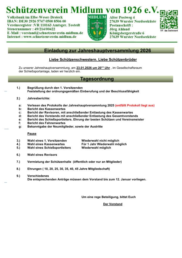 Einladung Jahreshauptversammlung 2026